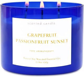 Grapefruit Passionfruit Sunset Scented Soy Candle | Large 3 Wick Candle for Home, 15.8 oz | Sweet Tropical & Fruity Candle | Summer Candles for Women & Men | Birthday Gifts for Women & Her