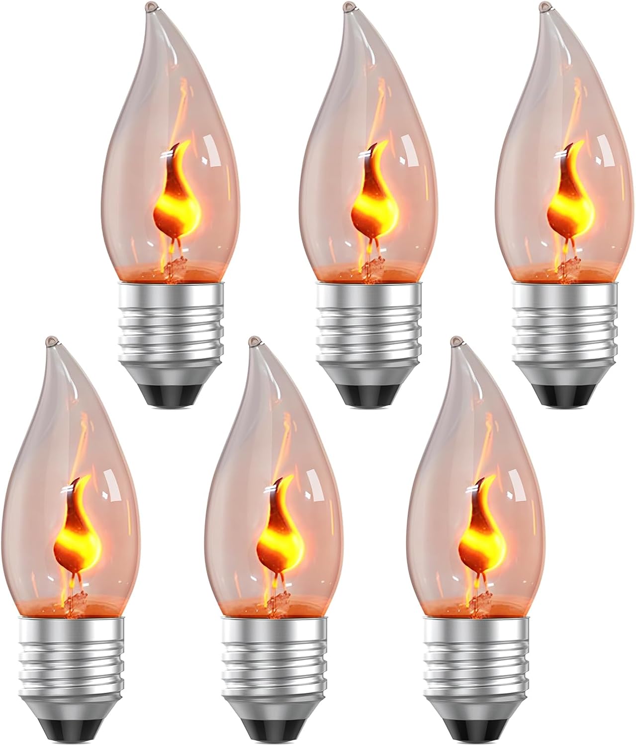 Hompavo E26 Upgraded Flame Light Bulbs, Flickering Fire Light Bulbs Flame Candle for Christmas Halloween Party Patio Porch Home Indoor & Outdoor Decor - 6 Pack