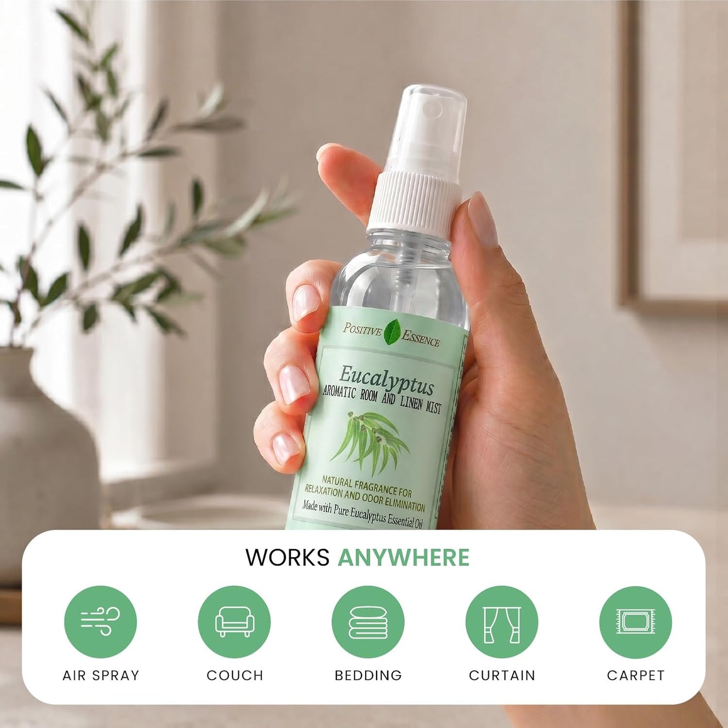 Eucalyptus Linen and Room Spray, Made with Pure Eucalyptus Essential Oil, Fabric Spray, Refreshing Daily Shower Spray or Home Fragrance for Fabrics