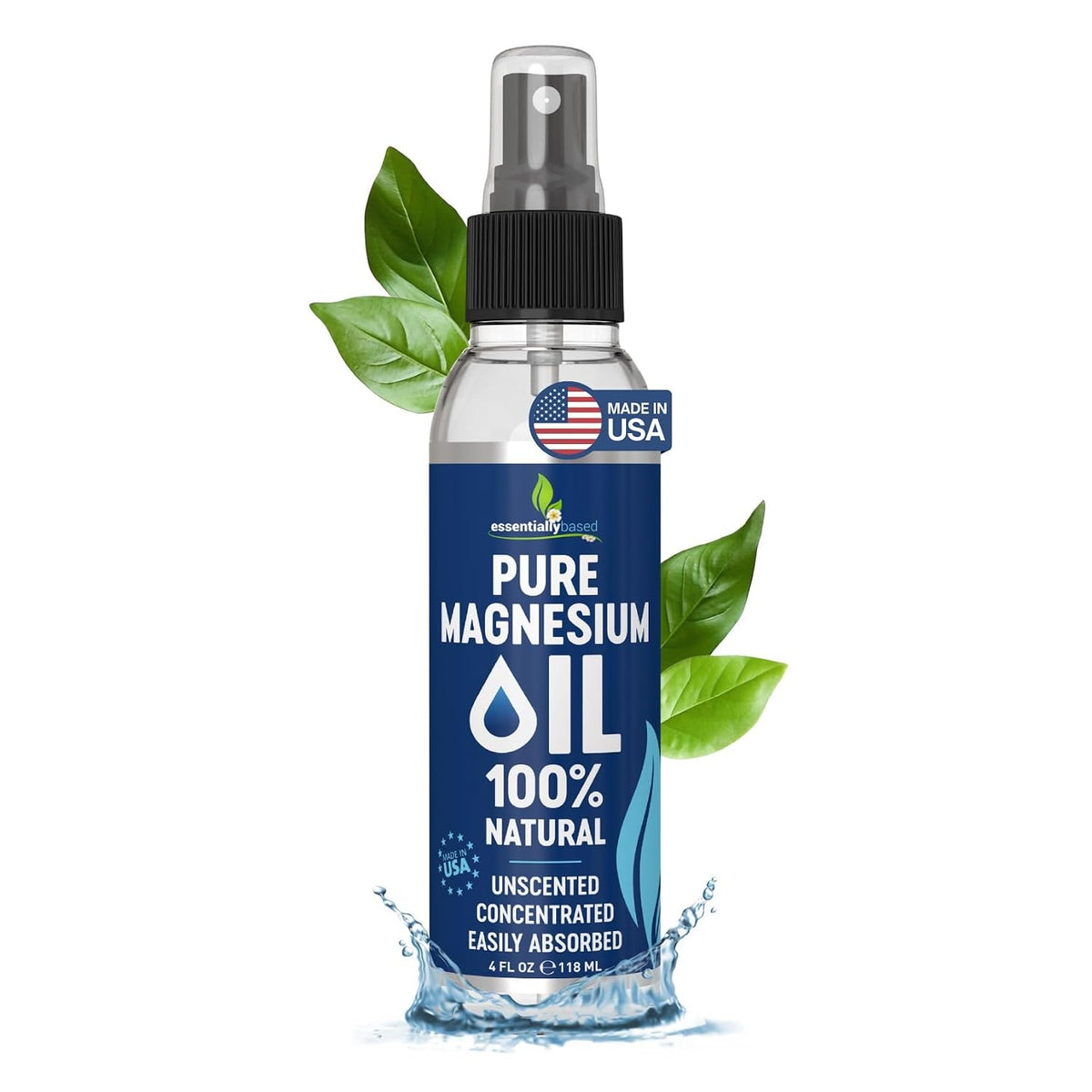 Pure Magnesium Oil Spray 4oz - Topical Magnesium Spray for Sleep & Feet - Extra Strength - USP Grade - 100% Natural and
