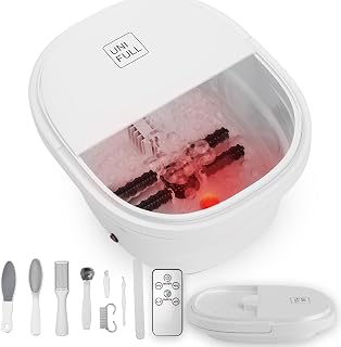 UNIFULL Foot Spa Bath with Heat and Temperature Control, Massager Roller, Bubble, Remote Control, Pedicure Kit, Red Light, Large Heating Foot Bath-White