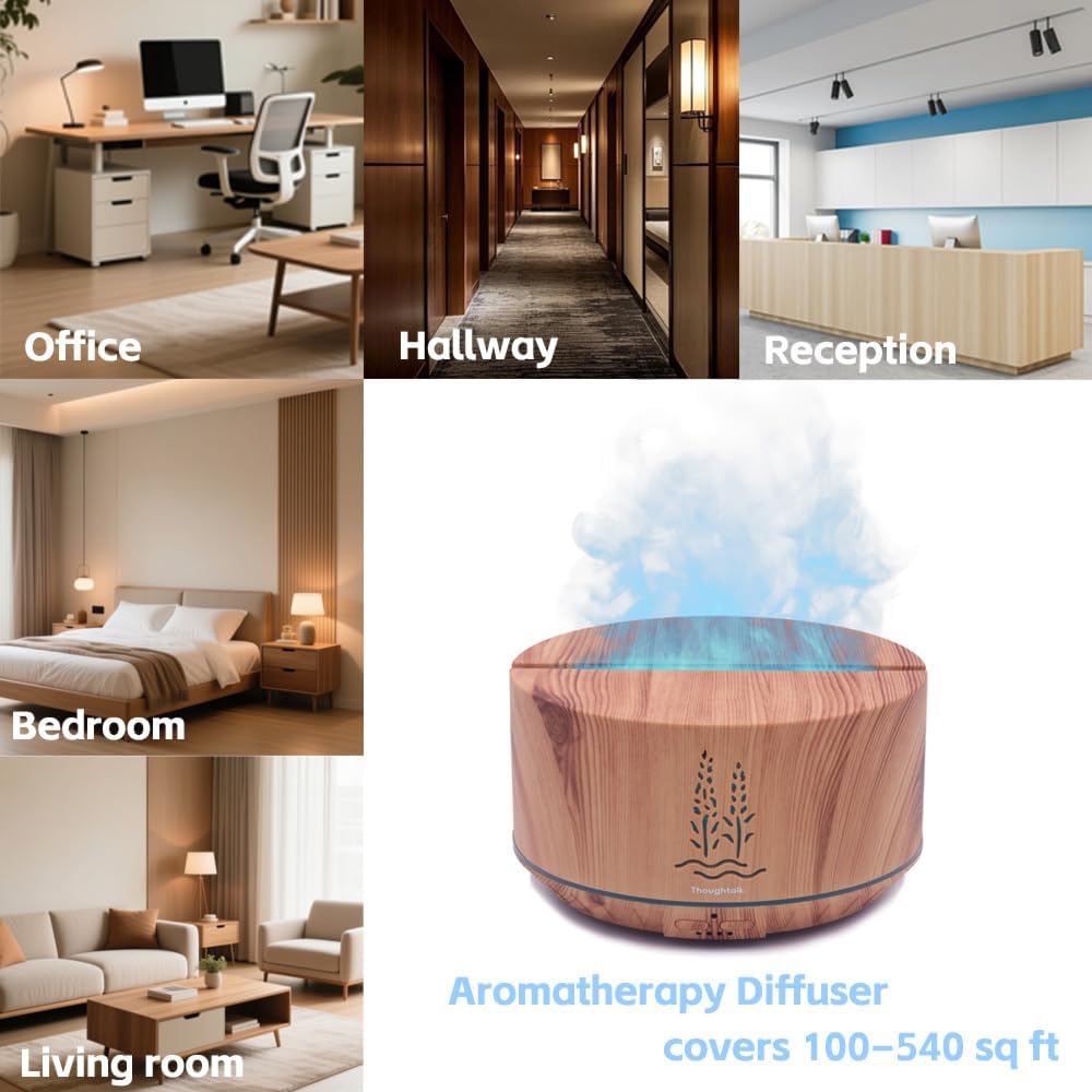 500ML Flame Oil Diffuser Wood Grain Cold Mist Ultrasonic Aroma Humidifier