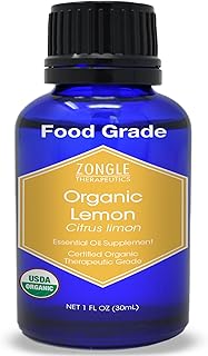 Organic, Lemon Essential Oil, Food Grade, for Cooking, Baking – 100% Pure, Lemon Oil, by Zongle Therapeutics, 1 OZ