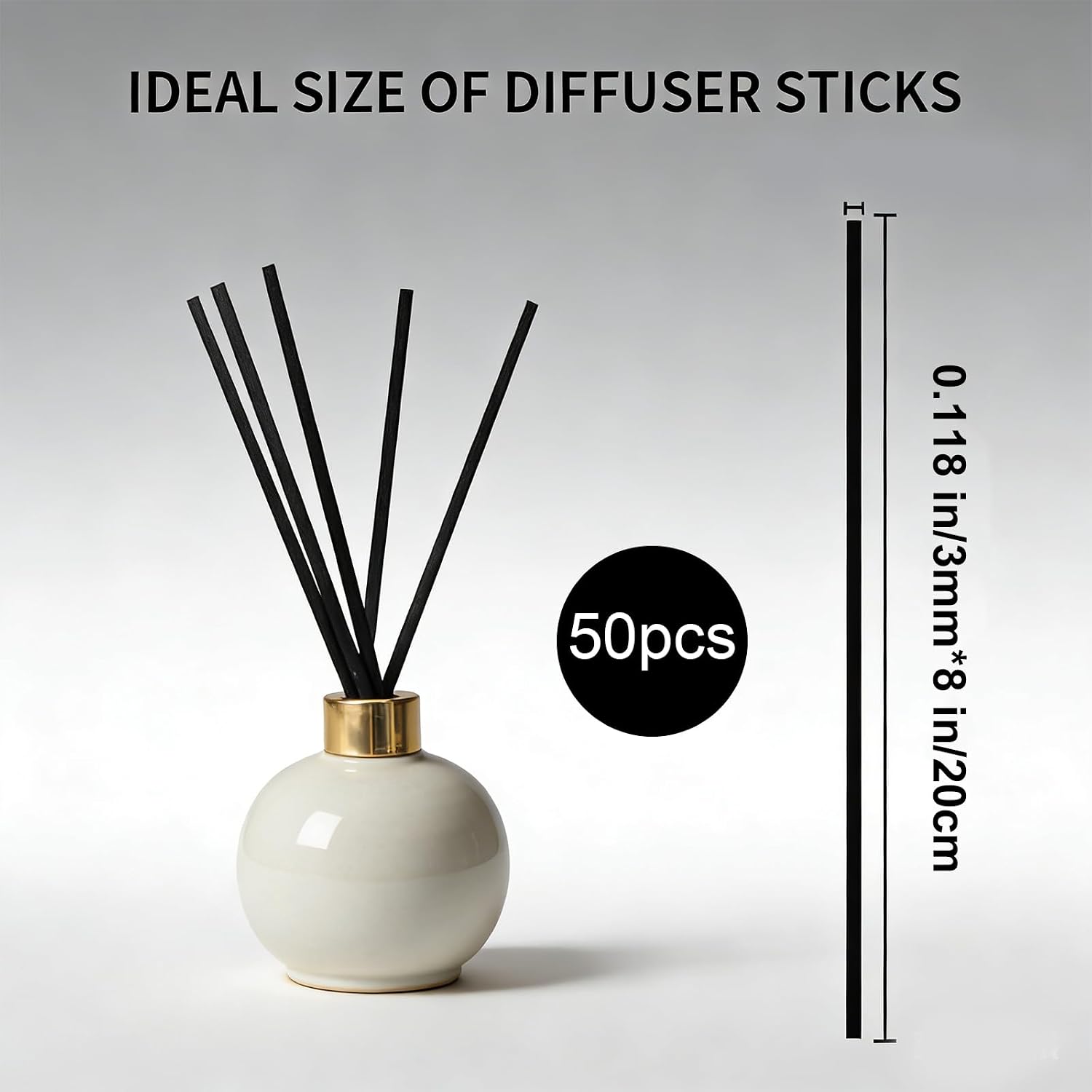 Reed Diffuser Sticks Refill, 20cm (8-inch) 3mm Fiber Reeds - 50 Pcs Natural Unscented, Ideal for Fragrance Oil, Non-Breaking & Non-Staining Replacement Sticks