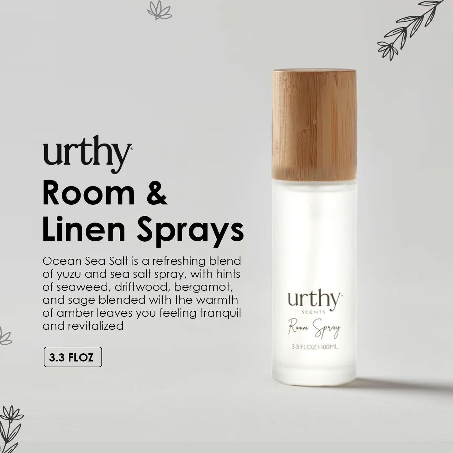 Room and Linen Sprays, Room Air Freshener Spray, Long Lasting Air Freshener Spray for Home and Bathroom, Refreshing Bed Linen Spray, Essential Oil Natural Fabric Spray (Ocean Sea Salt)