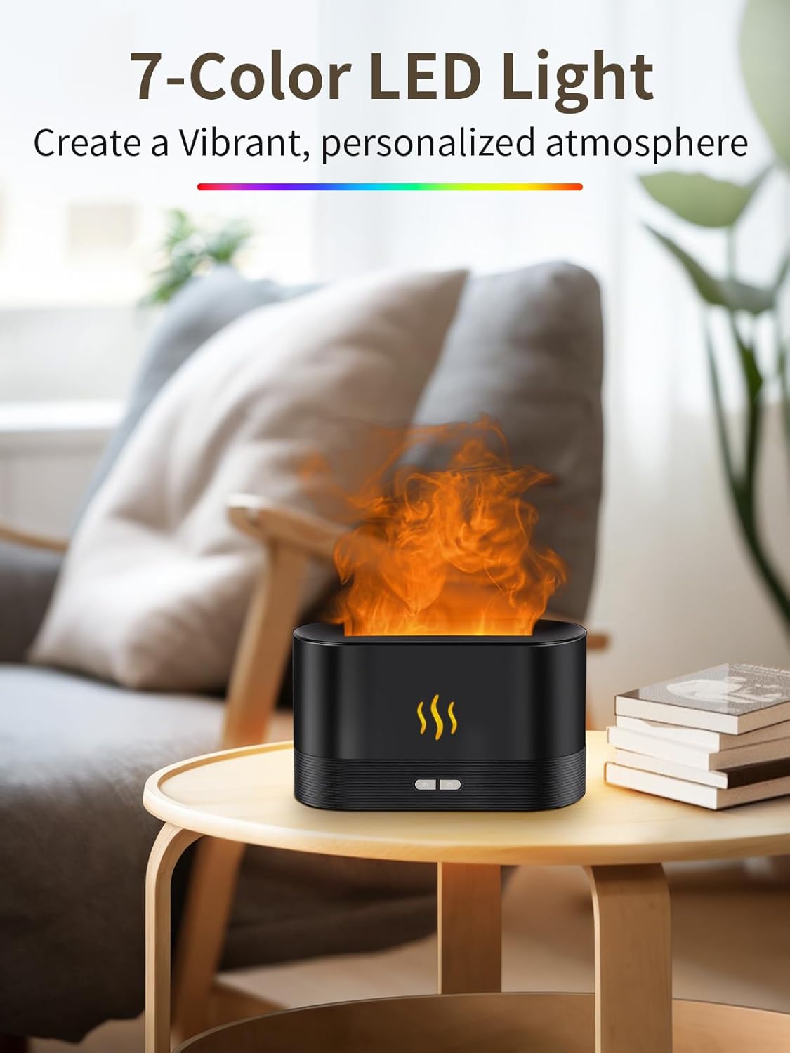 Flame Essential Oil Diffuser, 180ml Aromatherapy Diffuser with 7-Color LED Lights, Auto Shut-Off, Ultrasonic Cool Mist Humidifier for Home, Bedroom, Office, for Dad (Black)