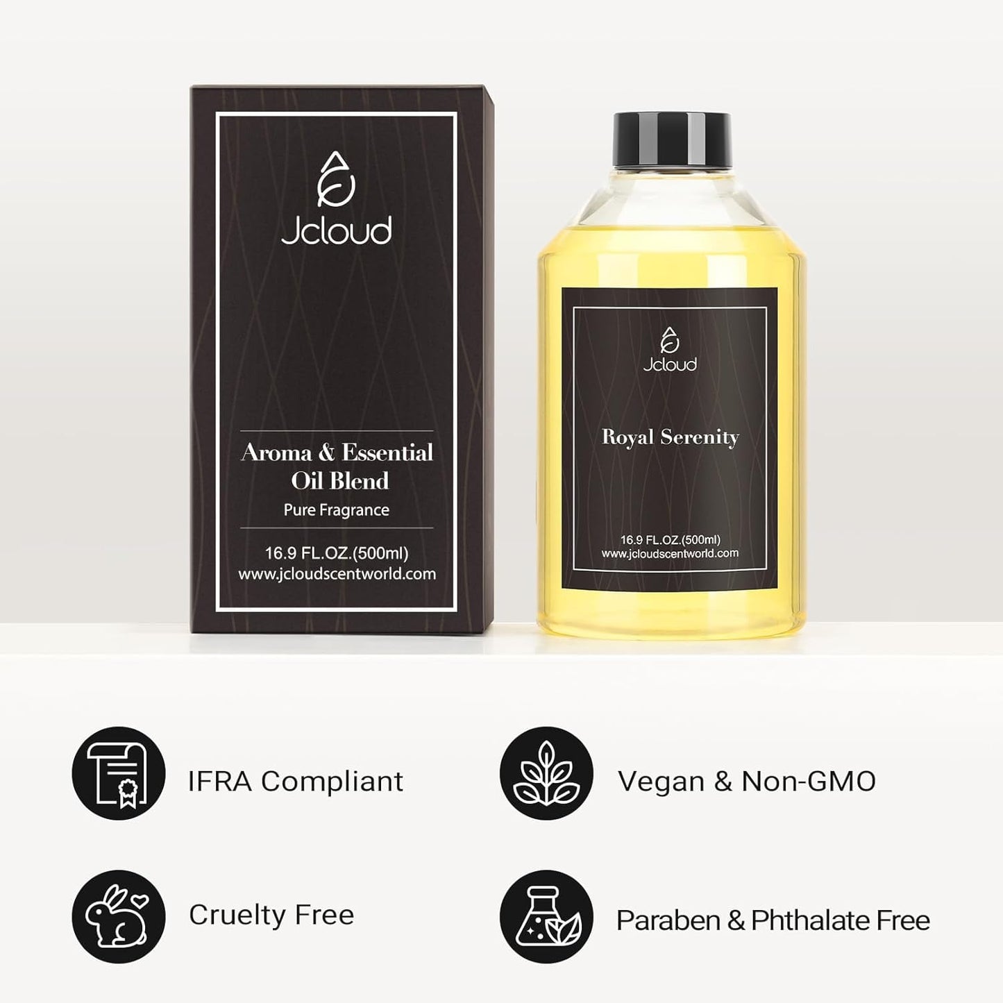 JCLOUD Royal Serenity Hotel Diffuser Oil 16.9 Fl Oz (500mL), Inspired by 5-Star Hotel Scent, Luxury Cold Air Diffuser Oil Refill & Essential Oils Bulk for Home, Offices