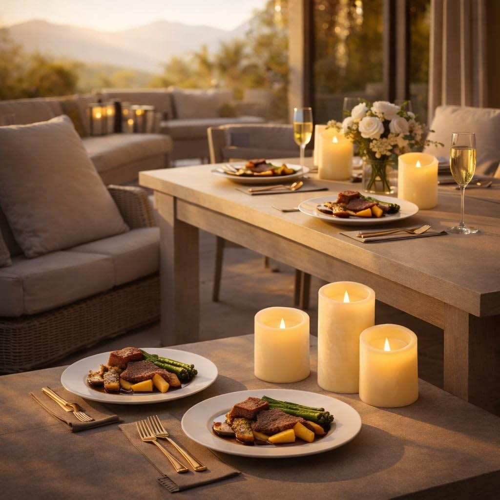 Enido Flameless Candles with Remote, 9 PC Outdoor Waterproof Battery Operated LED Pillar Candles, Flickering Electric Candles with Timer, 3" x 4" 5" 6" for Lantern, Patio, Wedding, Easter