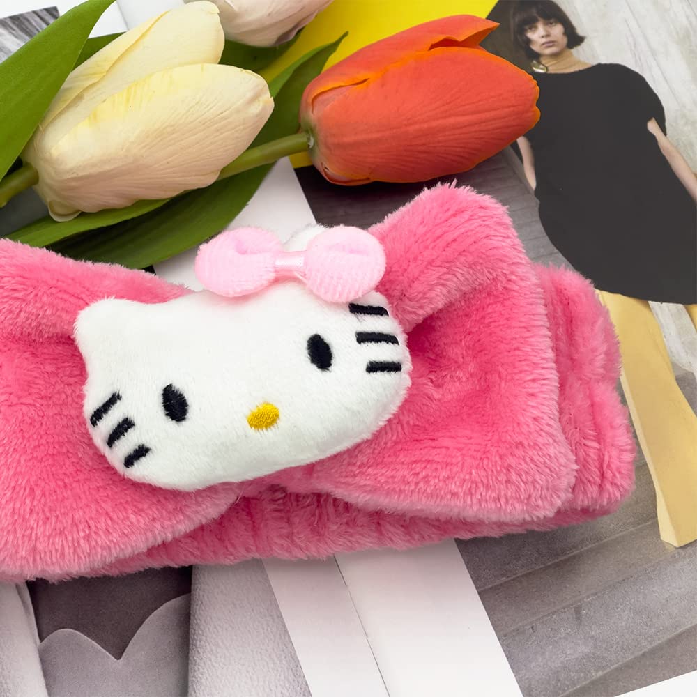 Kawaii Cartoon Headband, Cute Anime Spa Hairband, Microfiber Coral Skincare Shower Fluffy Towel Headbands for Girls Women Facial Washing, Makeup, Party