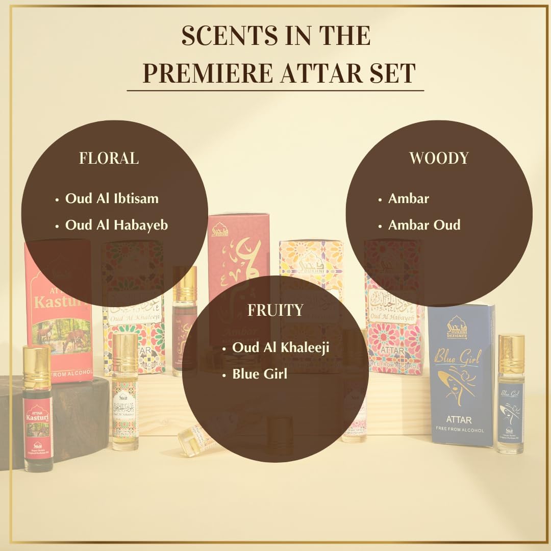 Oud Bakhoor Variety Box & Premiere Attar Oil Set by Dukhni | Authentic Arabic Incense & Fragrance Oils | 30 pcs bakhoor & 6 attar bottles | Luxurious Long-lasting Assorted Scents | Great Ramadan Gifts