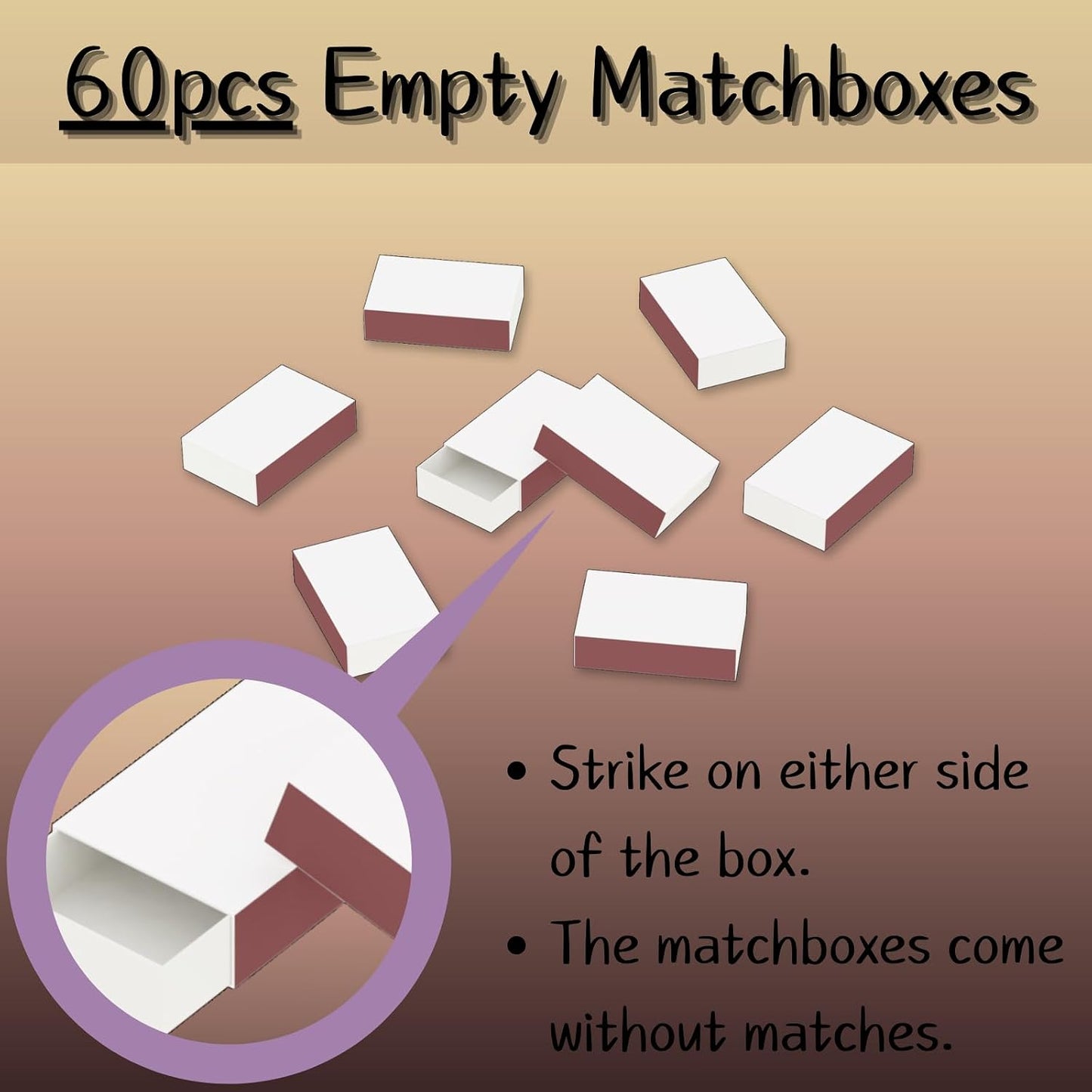 LONGIM 60pcs Blank Matches Boxes for DIY Craft, 2.28x1.41x0.59in White Small Storage Container, Bulk Matchboxes with Double-Sided Strikers for Wedding & Birthday Party Favor Supplies, Empty Matchboxes
