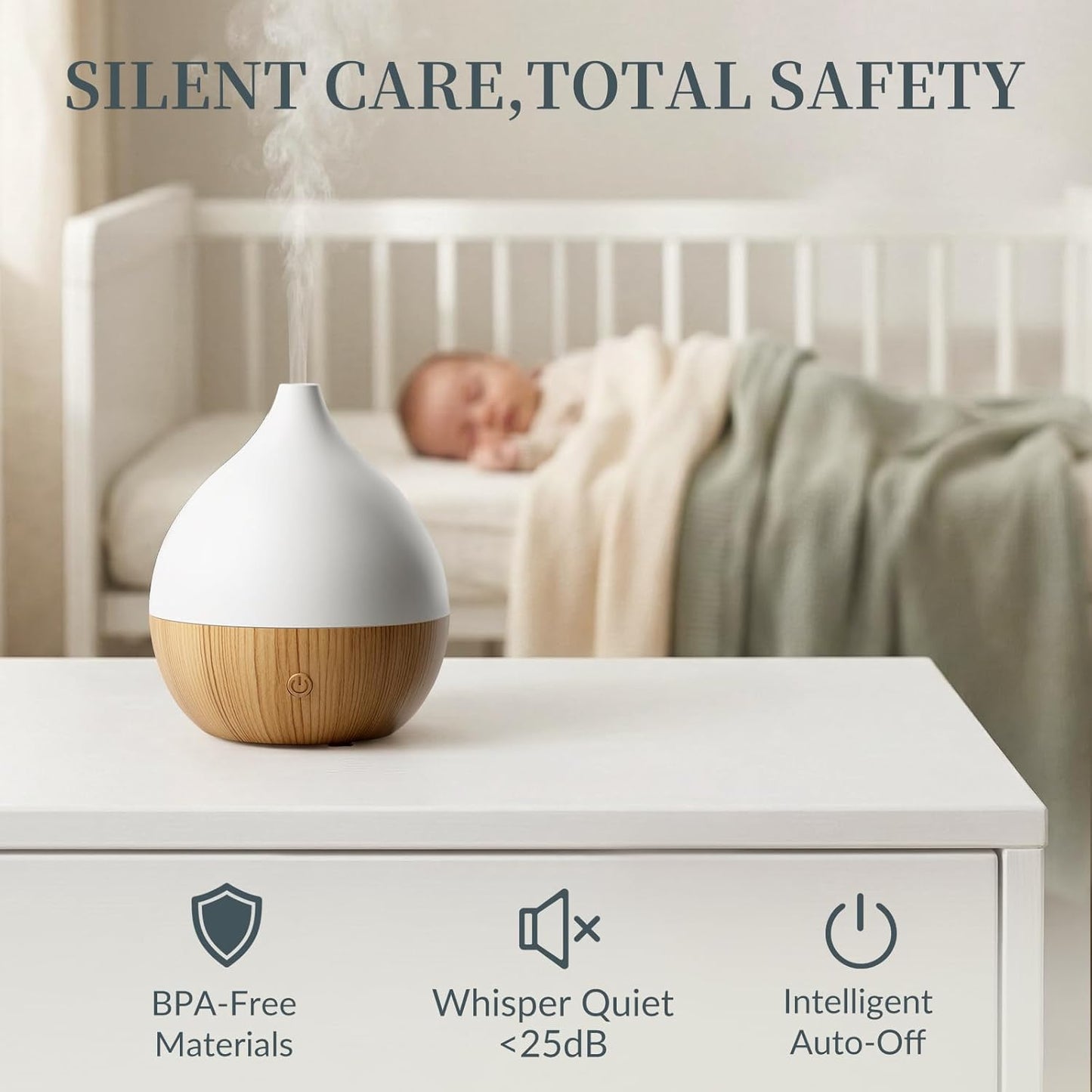 Essential Oil Diffuser with Adapter, 100ml Small Aromatherapy Scent Machine for Home & Office Desk, 7 Color LED Cool Mist Humidifier, Auto Shut-Off, Classic Teardrop White
