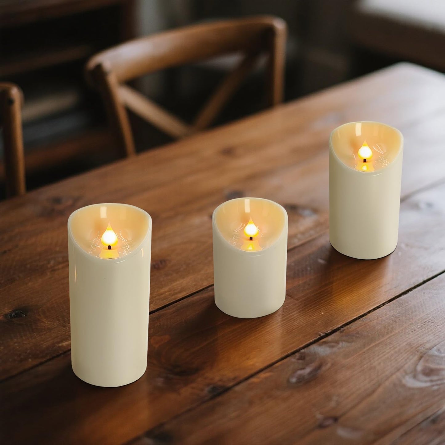 Battery Operated Pillar Candles, 3 Pack Ivory Flickering LED Candles with Remote and Timer, Indoor & Outdoor Flameless Candles, 15-Day Runtime