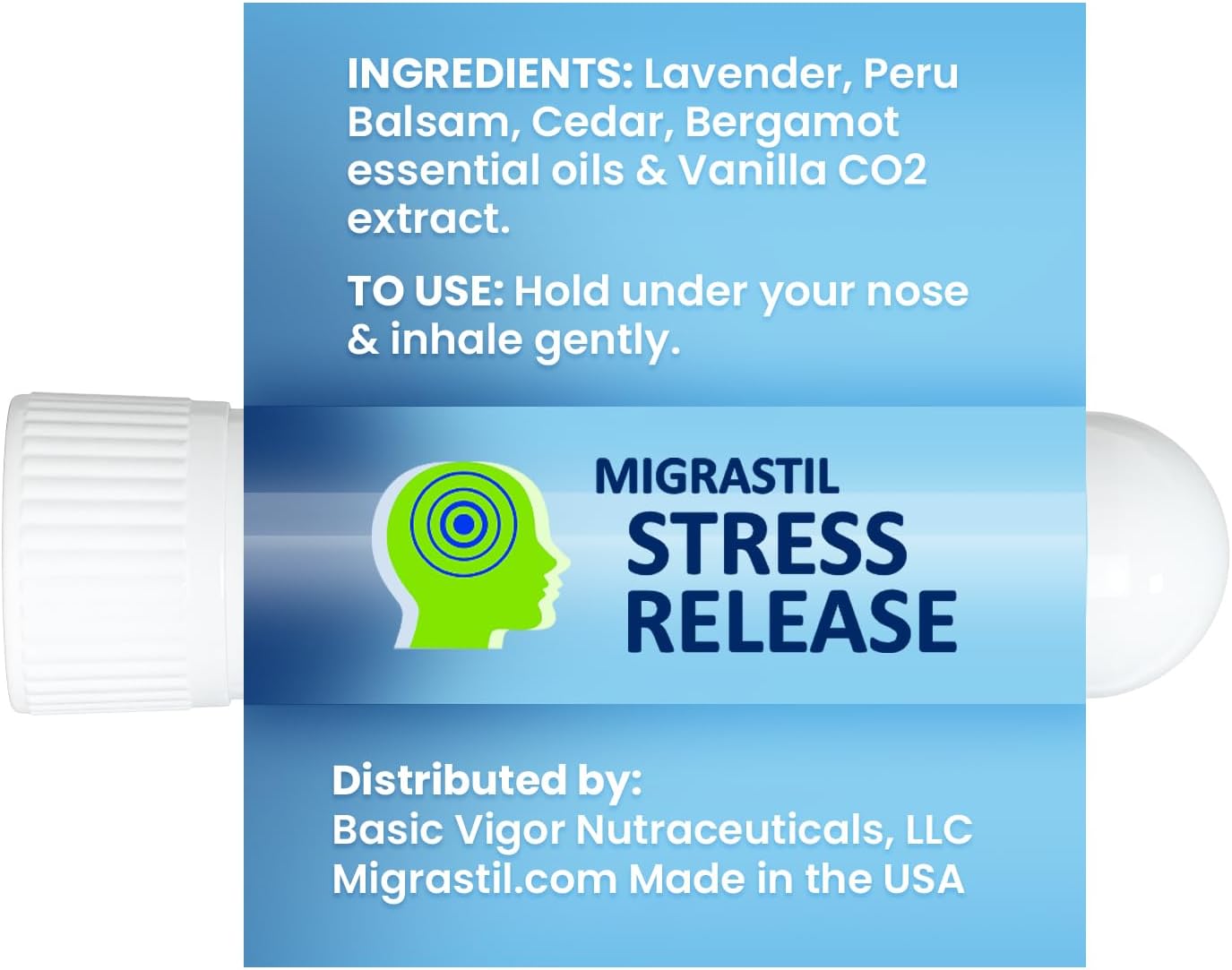 Migrastil Stress Release Inhaler 2-Pack, Calm Aromatherapy Formula, Natural Stress Relief with Peru Balsam and Other Essential Oils. Made in The USA.