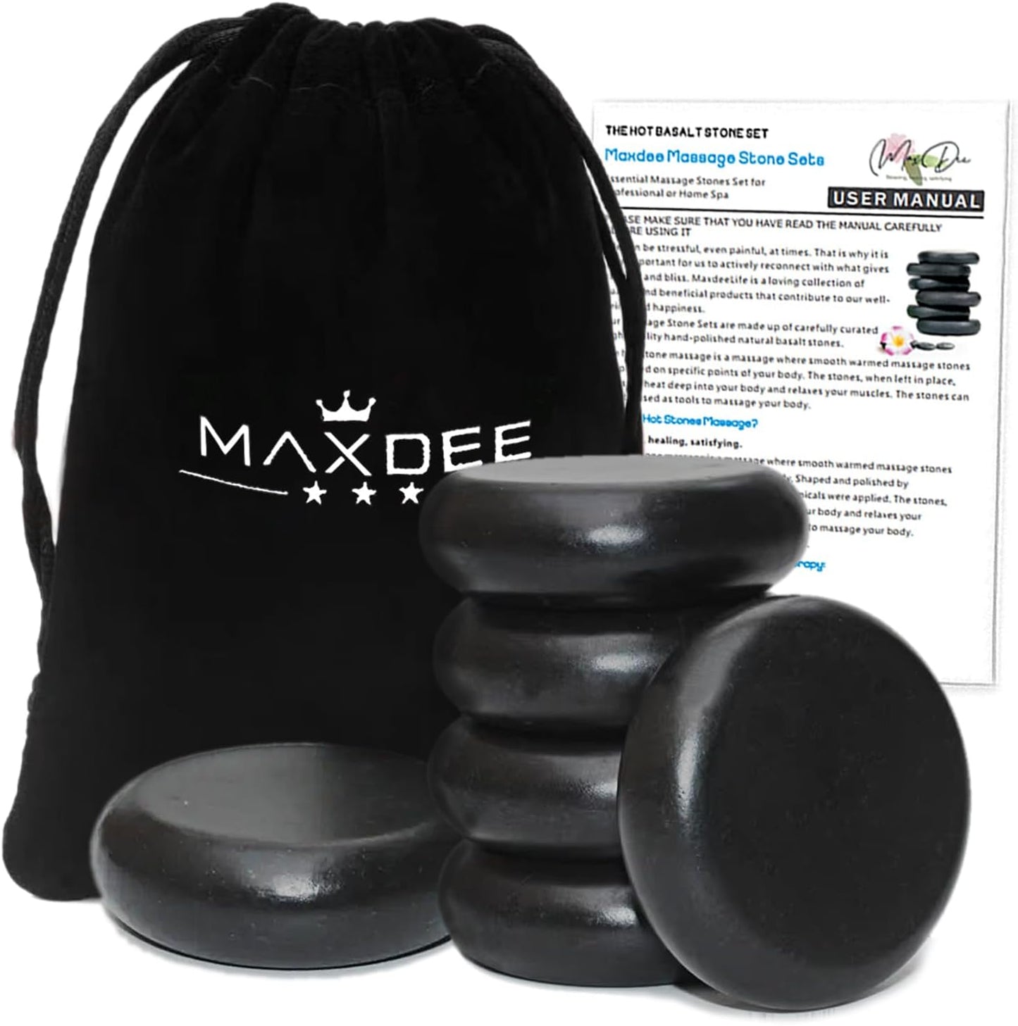 Maxdee Massage Stones Essential Hot Stones for Massage, 6 Large Hot Stones Massage Kit Hot Rocks Massage Stones for Professional or Home Spa, Foot Heater, Relaxing, Healing, Pain Relief, 2.75"