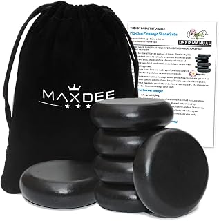 Maxdee Massage Stones Essential Hot Stones for Massage, 6 Large Hot Stones Massage Kit Hot Rocks Massage Stones for Professional or Home Spa, Foot Heater, Relaxing, Healing, Pain Relief, 2.75"