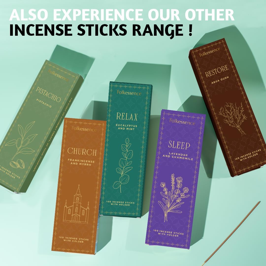 Folkulture Incense Sticks with Holder (100 Sticks)| Oud Luxury Incense Stick For Meditation, Aromatherapy, Prayer, Gifts for Women | No Charcoal,Organic,Non Toxic, 45 Mins, Long Burning Insence-Sticks