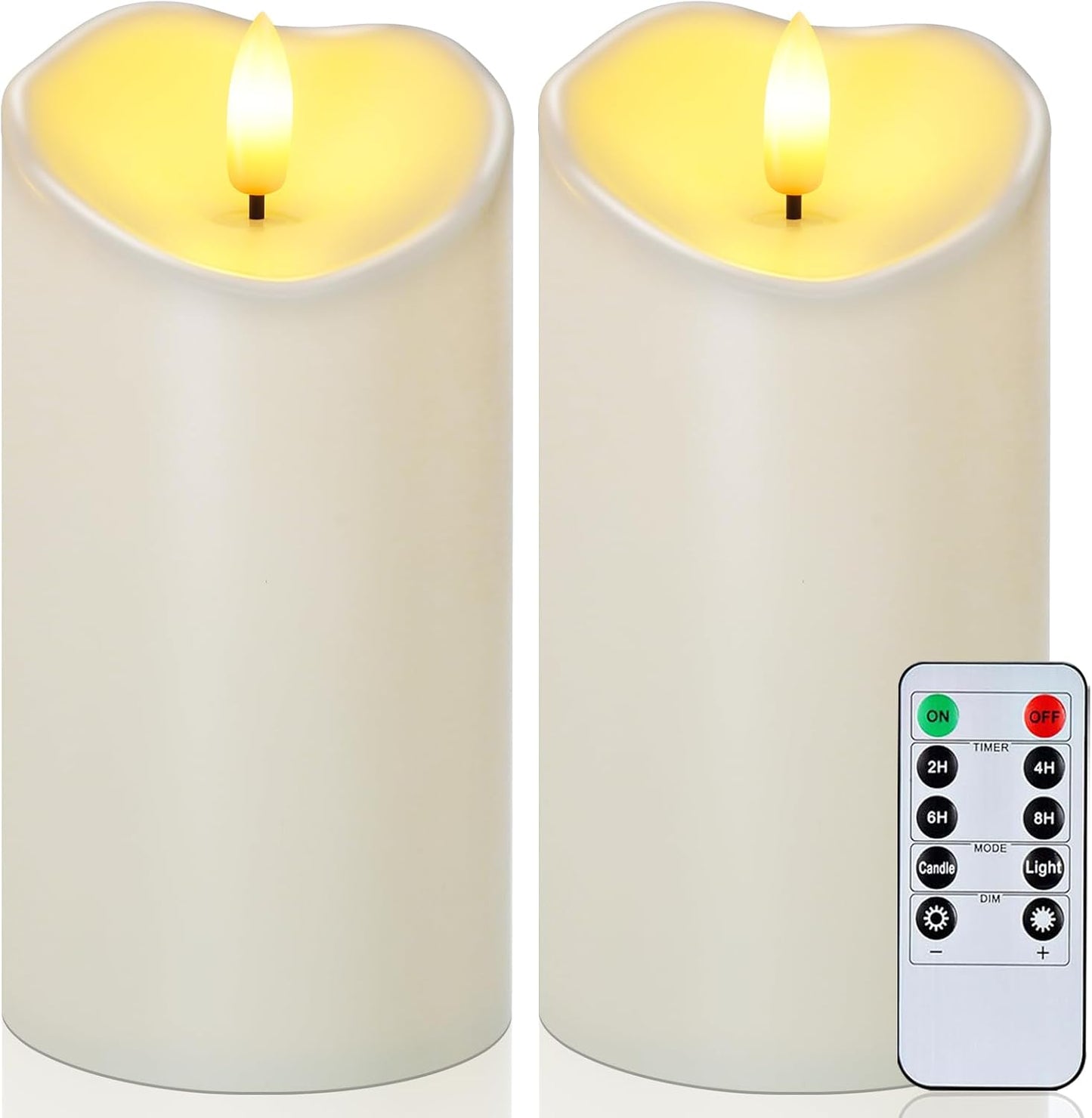 Raycare 6"x3" Outdoor Waterproof Flameless Candles with Remote and Timer, Battery Operated LED Electric Fake Pillar Candle for Christmas Home Wedding Decor, Ivory White, Set of 2