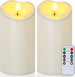 Raycare 6"x3" Outdoor Waterproof Flameless Candles with Remote and Timer, Battery Operated LED Electric Fake Pillar Candle for Christmas Home Wedding Decor, Ivory White, Set of 2