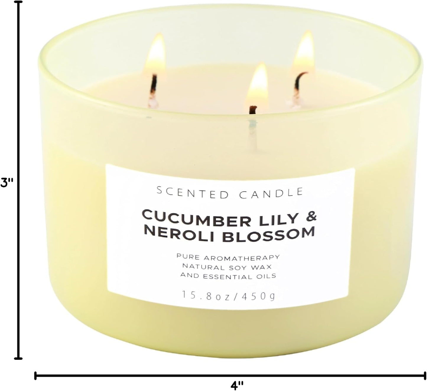 Cucumber Lily Neroli Blossom Candle | 3-Wick Large Soy Candle 15.8 oz | Fresh Cucumber Aromatherapy Candle for Women | Calming Floral Citrus Spa Scent | Long Lasting Clean Burn