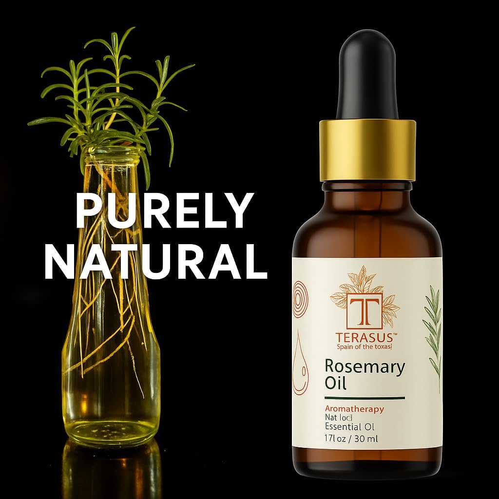 Rosemary Essential Oil for Hair & Scalp – 100% Pure, Steam Distilled, Undiluted – 30ml Glass Bottle for Diffuser & Aromatherapy