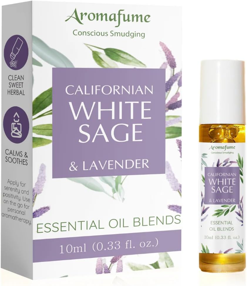 White Sage & Lavender Essential Oil Roll-On Blend by Aromafume | 10ml/0.33 fl oz | Aromatherapy Oil for Cleansing Negative Energy & Protection | Ethically sourced | Sage Oil for Smokeless Smudging