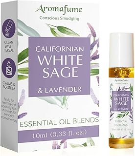 White Sage & Lavender Essential Oil Roll-On Blend by Aromafume | 10ml/0.33 fl oz | Aromatherapy Oil for Cleansing Negative Energy & Protection | Ethically sourced | Sage Oil for Smokeless Smudging