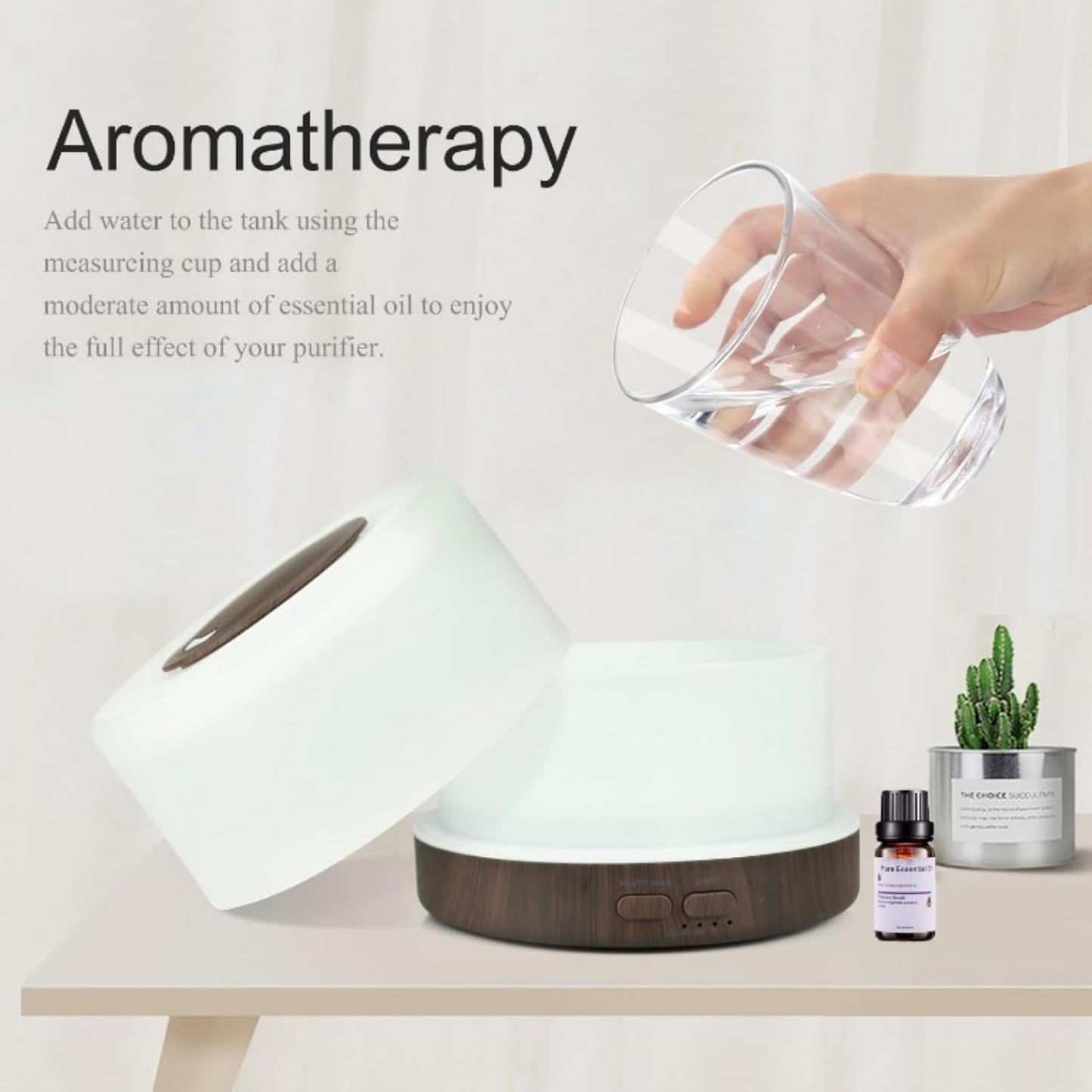 6 Oils, 500ml Ultrasonic Essential Oil Diffuser, Remote Control Wood Humidifier with 7 LED Mood Lights, Aromatherapy Diffuser for Home, Office, and Relaxation (Walnut Wood)
