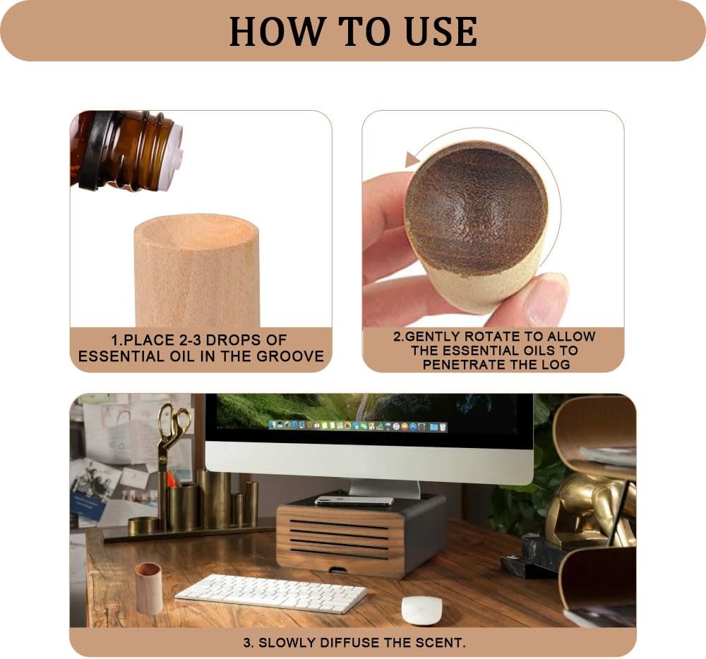 5 Pcs Wood Essential Oil Diffusers,Small Wood Fragrance DIffusers,Fragrance Retention,Wooden Aromatherapy Round Diffuser for Car,Home, Bathroom, Office, Toilet, Yoga Room, Sauna Room