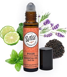 Wild Essentials Focus Essential Oil Roll On, 10ml for Concentration, Clarity, Study, Work, 100% Pure, Premium Grade Essential Oils and Organic Jojoba Oil, Ready to Use, Moisturizer, All Natural