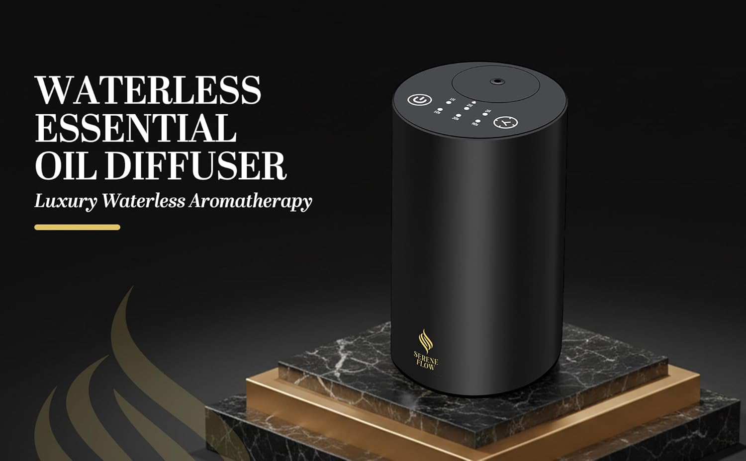 Waterless Essential Oil Diffuser, battery-operated cordless aromatherapy diffuser with timer & 3 mist levels. For car, home, office, yoga studio, nursery, bedrooms, and pet areas. Black aluminum alloy