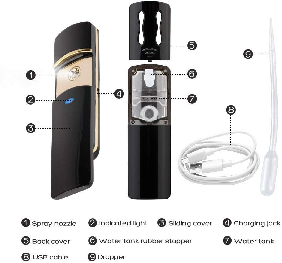 Kingsmile Face Mister, Nano Facial Mister for Lash Extensions, Portable Nano Mister & Mini Cool Facial Steamer, Nano Mist Sprayer for Hydrating the Skin,Refresh & Cool Down Eyelash Extensions Black