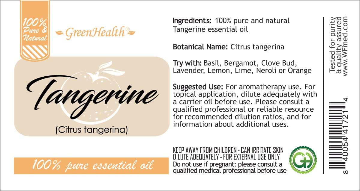 Tangerine – 1/6 fl oz (5 ml) Glass Bottle – 100% Pure Essential Oil – GreenHealth