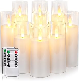Homemory Pure White Acrylic Flameless Candles, LED Candles, Battery Operated Candles with Remote Control and Timer, Fake Electric Candle, Wedding, Home Decor, Set of 9