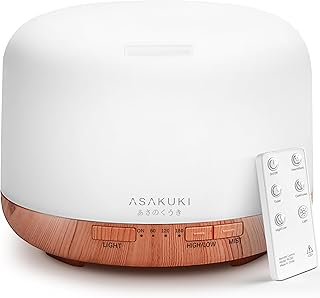 ASAKUKI Essential Oil Diffuser for Home, 500ML Aromatherapy Diffuser Humidifier with Remote Control, 7 Color LED Lights, Quiet Cool Mist Diffuser for Bedroom, Office (Yellow)
