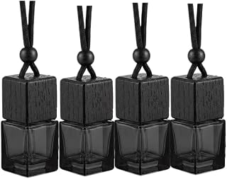 4Pcs Hanging Car Air Freshener Empty Diffuser Bottles, Black Glass Essential Oil Perfume Pendant for Auto Home Office Decoration