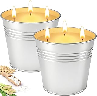 Citronella Candles Outdoor, 13 oz Large 3-Wick Soy Wax Candles for Patio, 2 Pack, Total 160H Burn Time, Natural Citronella Oil, Decorative Silver Tin Candle for Backyard, Garden, Camping, Deck