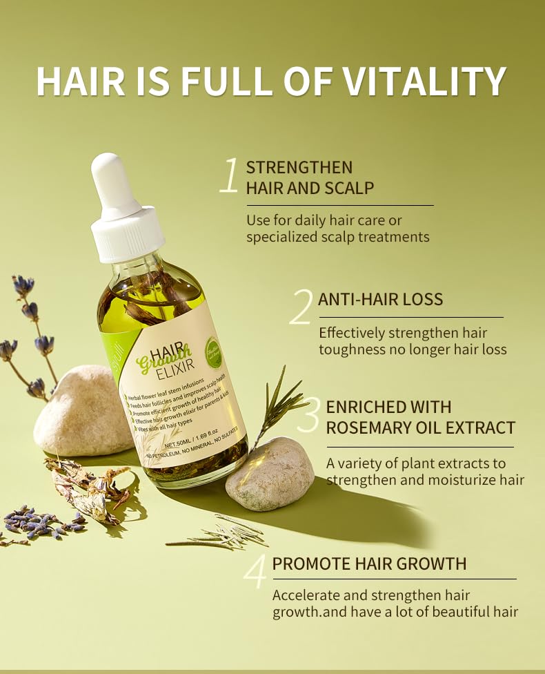 100% All Natural Rosemary + Herbs Scalp & Hair Strengthening Oil for All Hair Types, 50ml