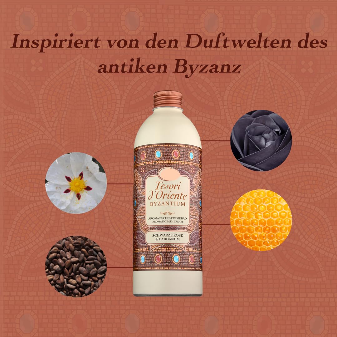 Tesori d'Oriente: "Byzantium" Aromatic Bath Cream, with Black Rose and Labdanum * 16.9 Fluid Ounces (500ml) Bottle * [ Italian Import ]
