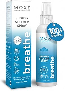 MOXE Breathe Shower Mist, Eucalyptus and Peppermint, Spa Steam Spray, Certified Natural 100% Essential Oils, Made in USA, Aromatherapy, Sinus Congestion Relief, Tension Relief, 4 Ounces (1 Pack)