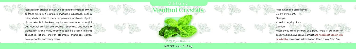 Menthol Crystals 4 oz, 100% Pure Organic Mint Crystals | Great for Making Shower Steamers, Creams and Soaps
