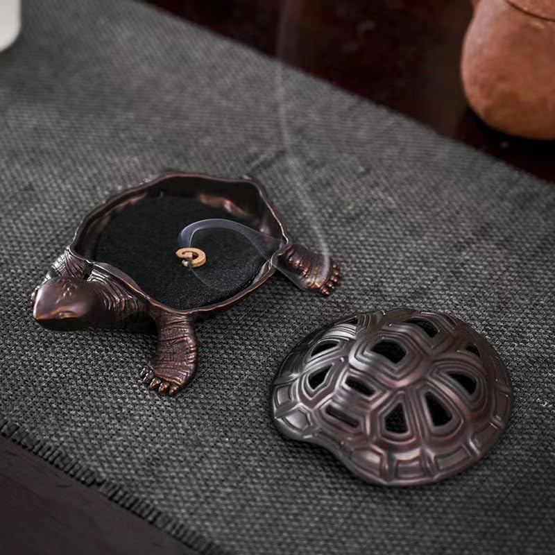 Incense Burner, Incense Holder with Incense Stick Holder, Vintage Censer Metal Turtle Ash Catcher, use for Stick or Coil Incense, Sage Cones and Frankincense