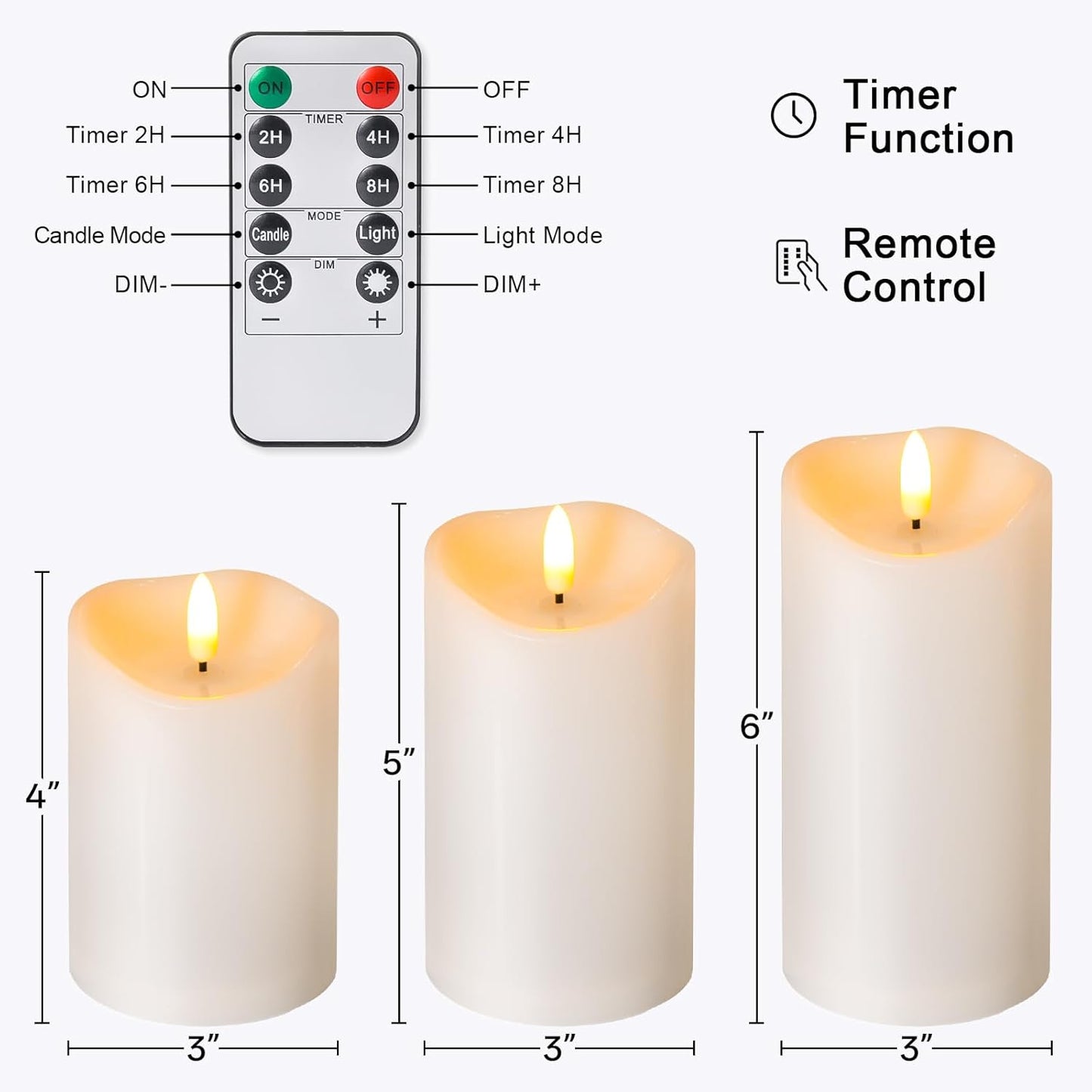NURADA Outdoor Flameless Candles with Remote Timer - Waterproof Realistic Flickering LED Pillar Electric Battery Operated Fake Candle for Holiday Home Wedding Fireplace Decor - 3 Pack Ivory White