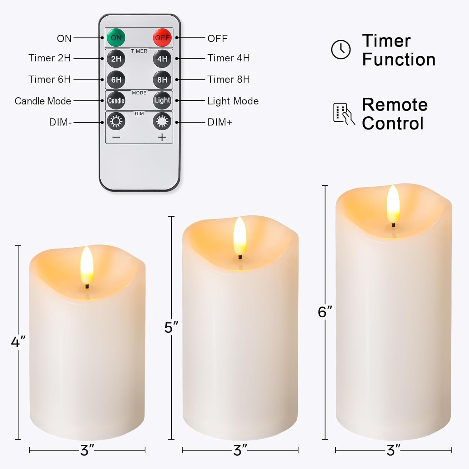 NURADA Outdoor Flameless Candles with Remote Timer - Waterproof Realistic Flickering LED Pillar Electric Battery Operated Fake Candle for Holiday Home Wedding Fireplace Decor - 3 Pack Ivory White