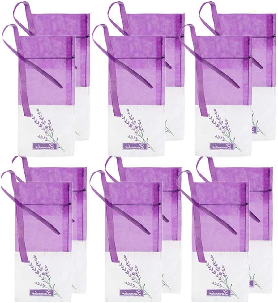Sachet Empty Bags Mesh Lavender Sachets Linen Organza Gauze favor Bags Sacks for Lavender, Spice and Herbs (12 Purple Drawstring Bags)