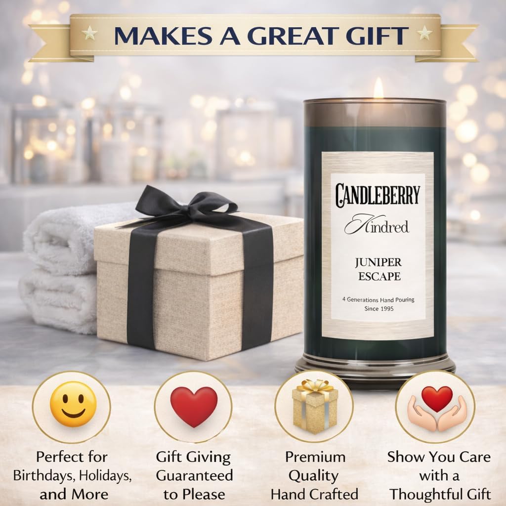 Candleberry Candles Kindred Tropical Citrus Collection | Luxury Glass Jar | USA Hand Poured Soy Blend Candle | Highly Scented & Long Lasting | Up to 90 hour Burn Time (Juniper Escape)