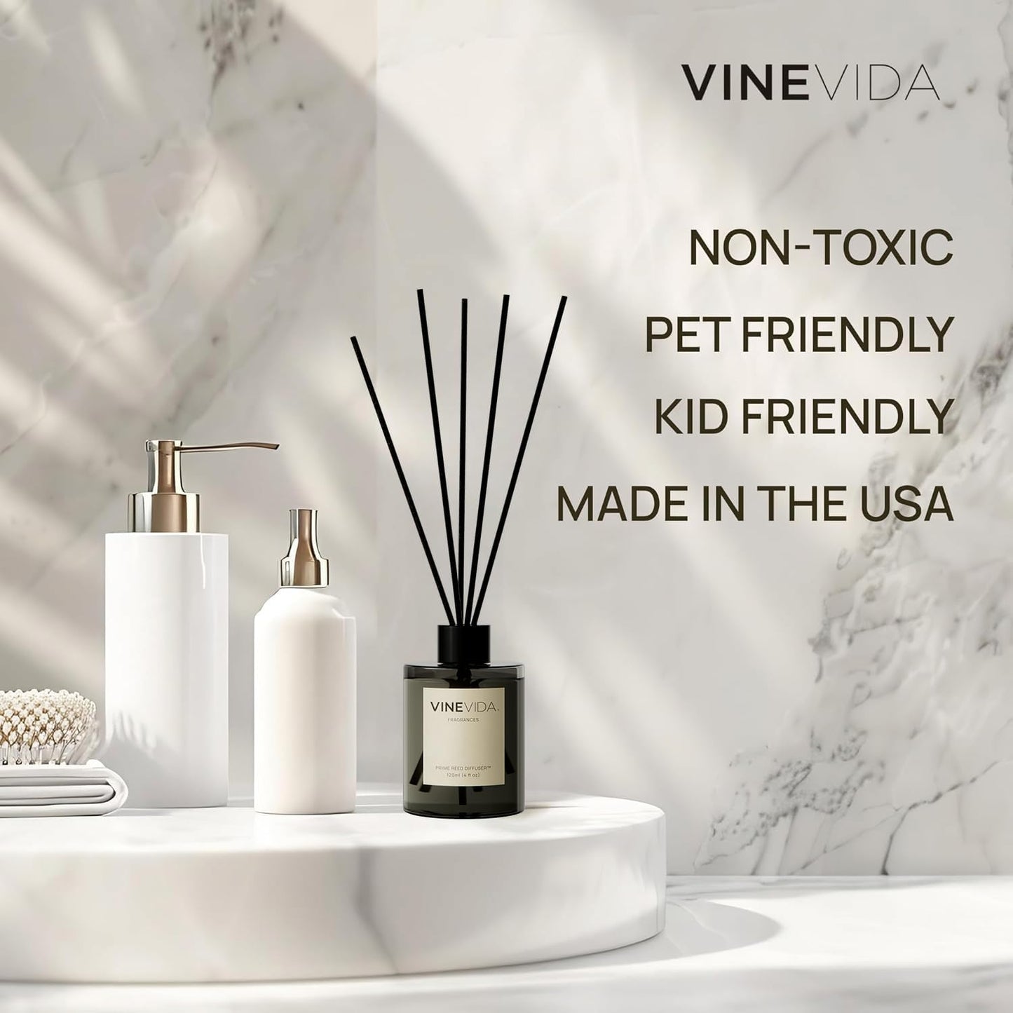 VINEVIDA | Eucalyptus Spearmint | Reed Diffuser for Home & Bathroom | Long-Lasting Scent Sticks Set | Oil Stick Diffuser | Bathroom Scent
