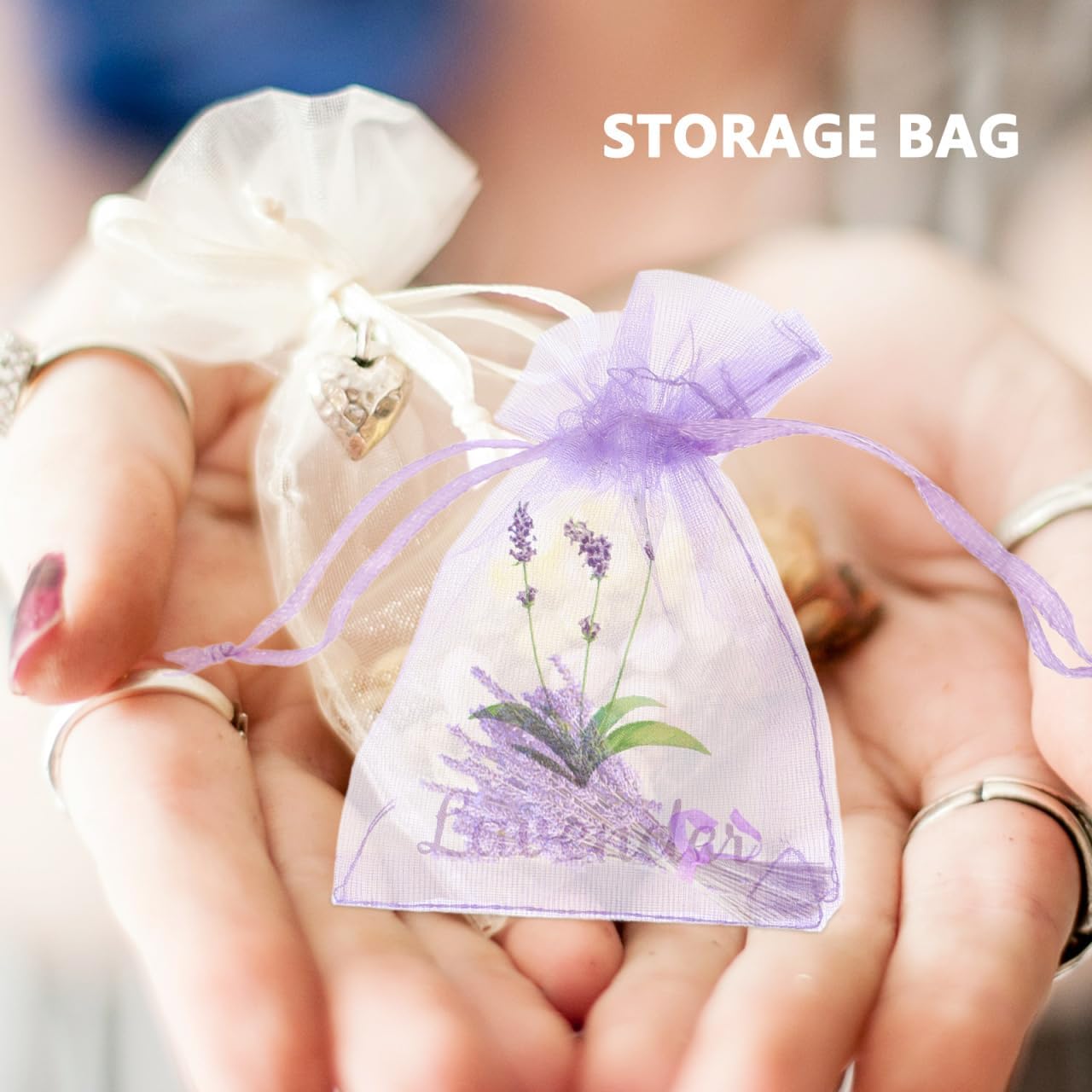 MAGICLULU 20Pcs Empty Lavender Sachet Bags - Violet Mesh Drawstring Pouches for Herbs Spices - Breathable Organza Storage Bags for Home Closet Drawer - Floral Print Small Potpourri Packets