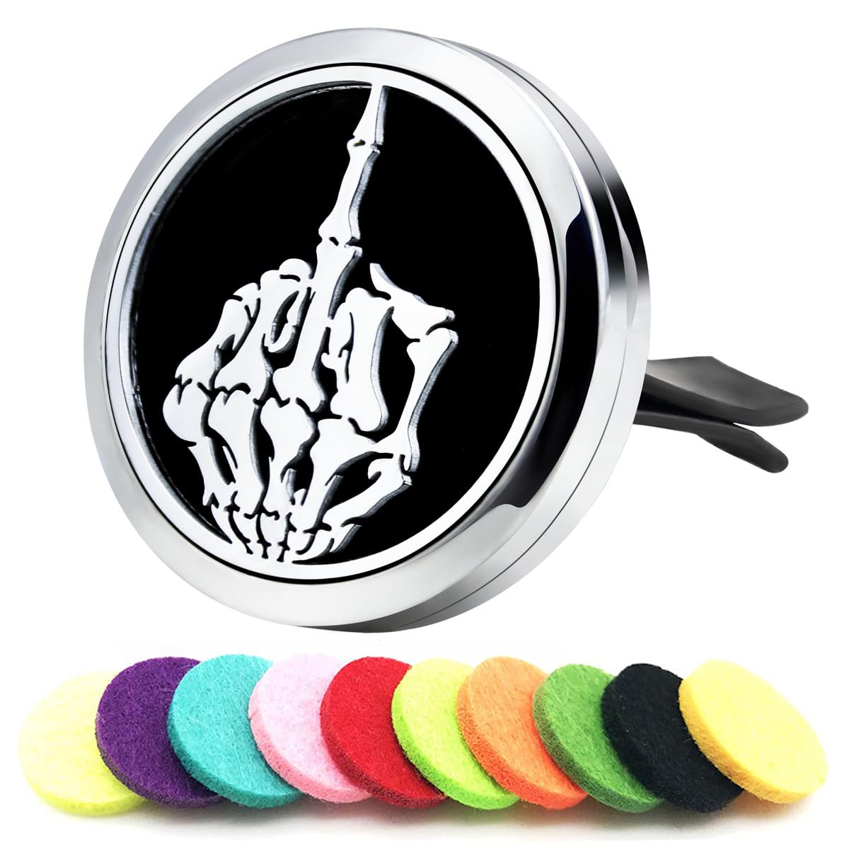 Car Essential Oil Diffuser Vent Clips Christma Locket with Vent Clip 10 Felt Pads Car Accessories(Skull Finger)