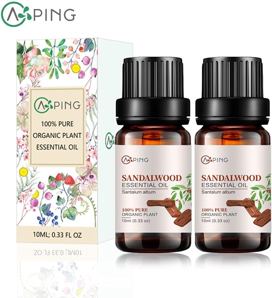 2-Pack Sandalwood Essential Oil - 100% Pure Organic Natural Plant (Santalum Album) Sandalwood Oil for Diffuser, Aroma, Spa, Massage, Yoga, Perfume, 2x10ML